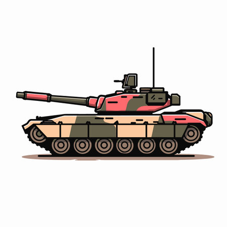 Cartoon tank isolated on white background. Vector illustration in flat style.のイラスト素材
