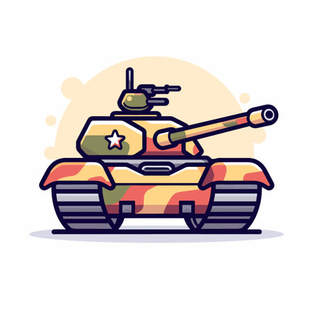 Cartoon tank in flat style. Vector illustration of military equipment.のイラスト素材
