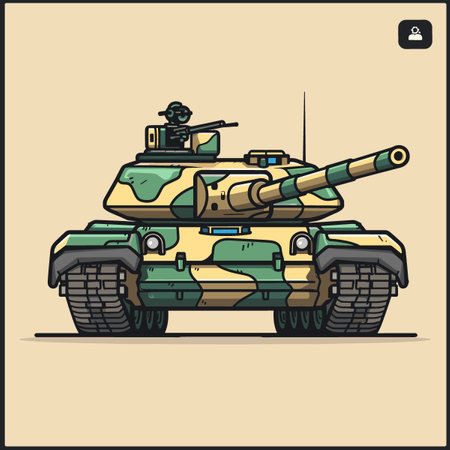 Cartoon tank. Vector illustration in a flat style on a white background.のイラスト素材