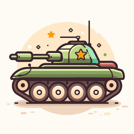 Cartoon tank. Vector illustration in flat style. Tank icon.のイラスト素材