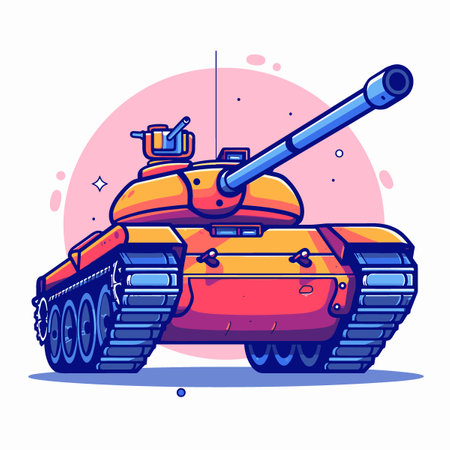 Cartoon tank. Vector illustration in flat style. Tank icon.のイラスト素材