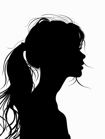 silhouette of a girl with long hair on a white backgroundのイラスト素材