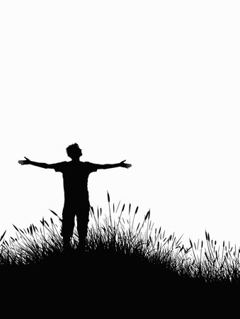 Silhouette of a man on a meadow on a white background.のイラスト素材