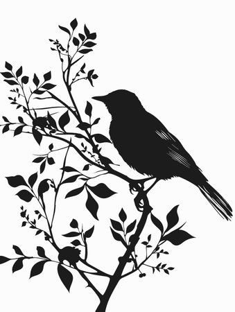 Silhouette of a bird on a tree branch. Vector illustration.のイラスト素材
