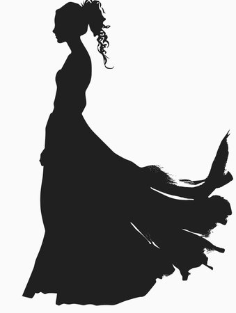 Silhouette of a woman in a long dress. Vector illustrationのイラスト素材
