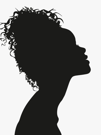 silhouette of a girl with curly hair on a white backgroundのイラスト素材
