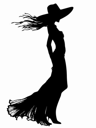 silhouette of a girl in a hat on a white backgroundのイラスト素材