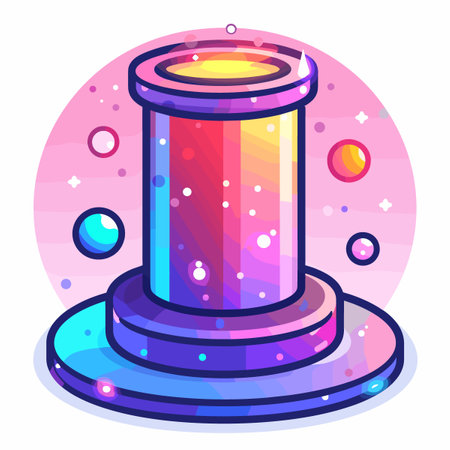 Vector cartoon illustration of magic podium with colorful glowing light. Isolated on white background.のイラスト素材