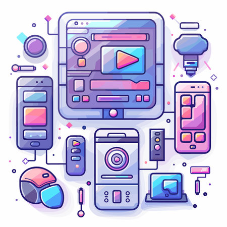 Video blogging concept. Colorful flat illustration of video blogging concept for web designのイラスト素材
