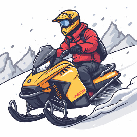 Man on snowmobile. Vector illustration of a man on a snowmobile.のイラスト素材