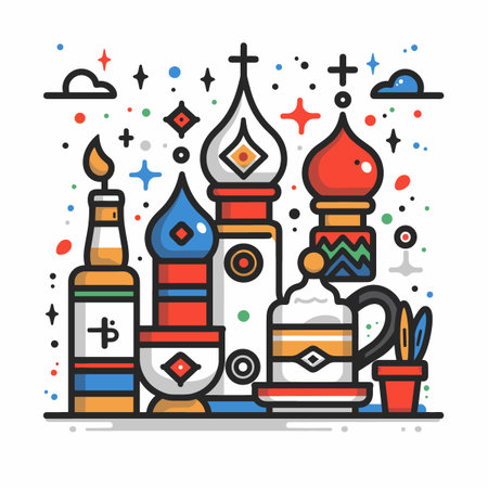 Colorful vector illustration of a set of religious symbols in flat style.のイラスト素材