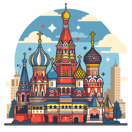 Cathedral of Saint Basil on Red Square in Moscow, Russia.のイラスト素材