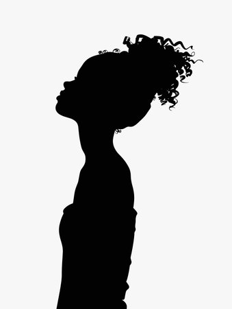 Woman with curly hair is shown in silhouette. Concept of elegance and grace, as the woman's hair is styled in a bun. The silhouette emphasizes the woman's features and creates a sense of depthのイラスト素材