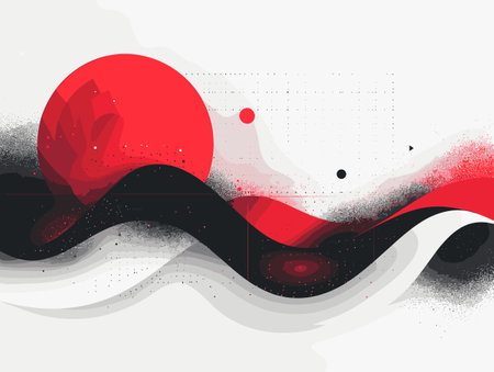 Red and black wave with a white background. The red and black colors create a sense of energy and movementのイラスト素材