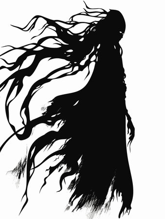 Silhouette of a woman with her hair in the wind.のイラスト素材