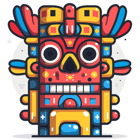 A colorful, cartoonish figure with a skull on its head. The figure is wearing a mask and has a smiling face Latino American styleのイラスト素材