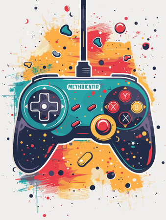 Colorful video game controller with the word Metanet on it. The controller is surrounded by a splash...