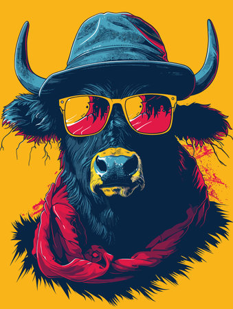 Bull head with sunglasses and bandana. Vector illustration for your designのイラスト素材