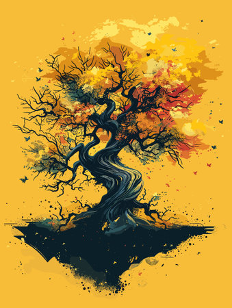 Autumn tree on grunge background. Vector illustration for your designのイラスト素材