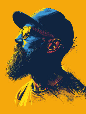Hipster man with long beard and sunglasses. Vector illustration.のイラスト素材