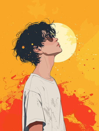 Portrait of a beautiful woman with curly hair in profile. Vector illustration.のイラスト素材