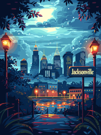 United States of America, Jacksonville. Beautiful vector illustration of the cityのイラスト素材