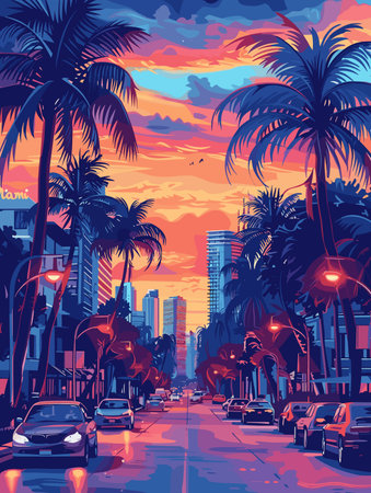 Miami, United States of America, vector illustration beautiful postcardのイラスト素材