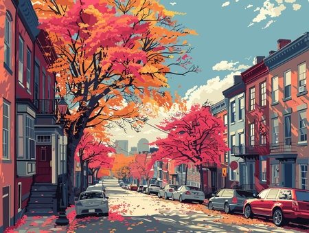 Autumn street in Boston, Massachusetts, USA. Vector illustration.のイラスト素材