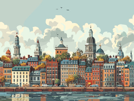 Boston, USA. Beautiful postcard vector illustrationのイラスト素材