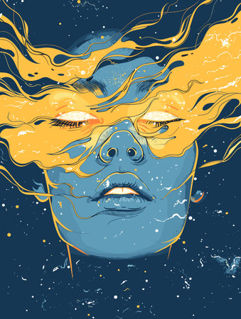 Vector illustration of a female face with hair flowing in the wind.のイラスト素材