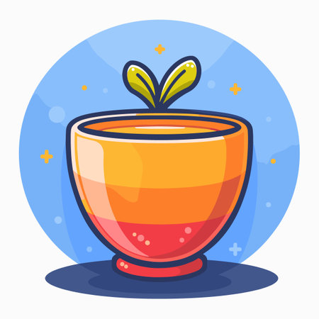 Cup of tea with leaves. Vector illustration in cartoon style.のイラスト素材