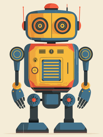 Retro robot vector illustration in flat design style. Futuristic technology concept.のイラスト素材