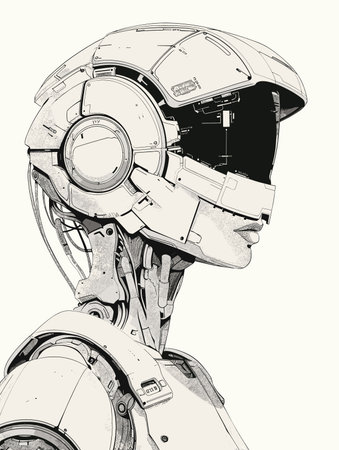 Sketch of the head of the robot. Vector illustration.のイラスト素材