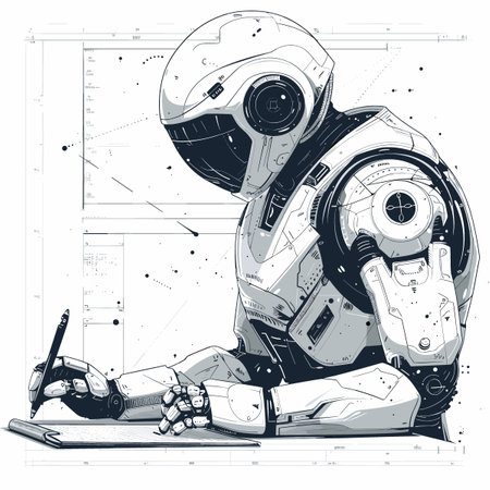 Vector illustration of astronaut on the background of the technical drawing. The concept of space exploration.のイラスト素材