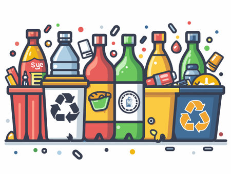 Vector illustration of recycling garbage. Flat line art design for web, site, advertising, banner, poster and print.のイラスト素材