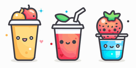 Strawberry smoothies. Cartoon character design. Vector illustration.のイラスト素材