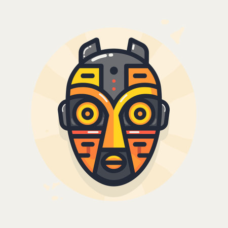 Vector illustration in flat linear style. Mask of the indigenous people of South America.のイラスト素材