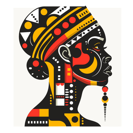 African woman with ethnic headdress. Vector illustration in flat style.のイラスト素材