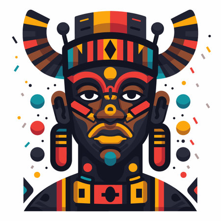 African mask. Vector illustration in flat style. Isolated on white background.のイラスト素材