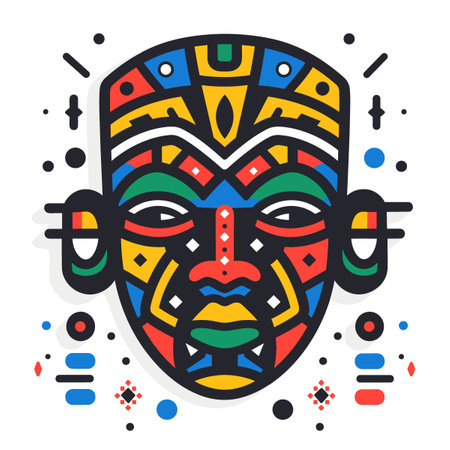 Tribal mask with ethnic pattern. Vector illustration in flat style.のイラスト素材