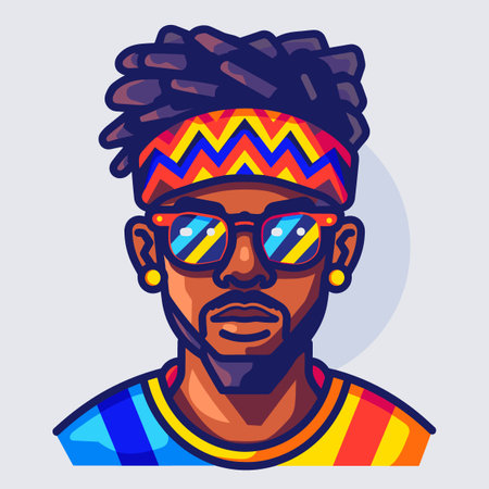 Hipster african american man with sunglasses. Vector illustration.のイラスト素材