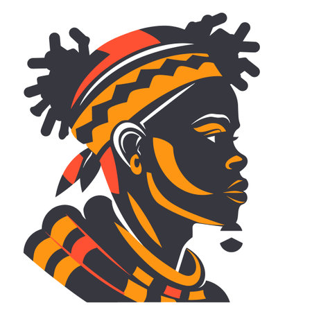 African american woman wearing headdress. Vector illustration on white background.のイラスト素材