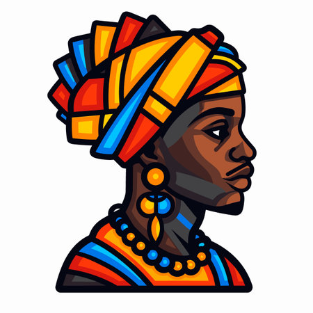 African woman with african headdress. Vector illustration isolated on white background.のイラスト素材