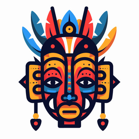 Aztec tribal mask. Vector illustration in flat style. Isolated on white background.のイラスト素材
