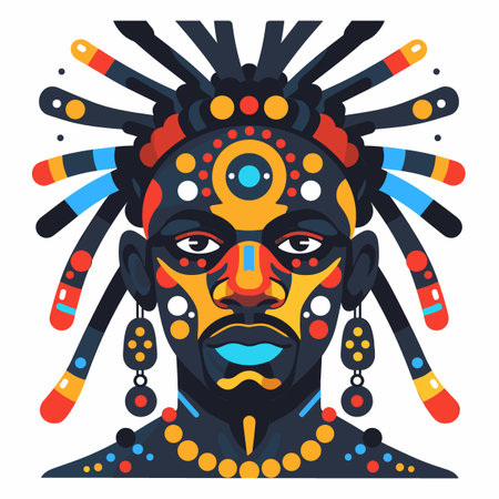 Portrait of African man with ethnic headdress. Vector illustration.のイラスト素材