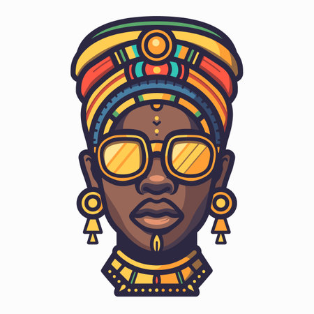 African American man in glasses and turban. Vector illustration.のイラスト素材