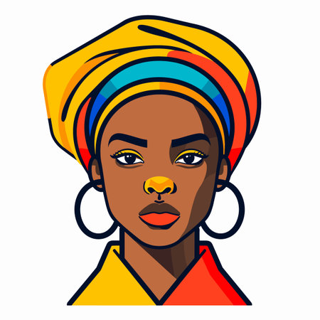 Portrait of African woman in turban. Vector illustration.のイラスト素材