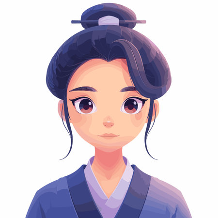 Portrait of a girl in a Japanese costume. Vector illustration.のイラスト素材