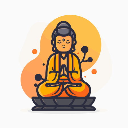 Buddha meditating in lotus position. Vector illustration.のイラスト素材