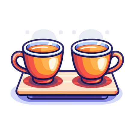 Two cups of tea on a wooden board. Vector illustration in cartoon style.のイラスト素材
